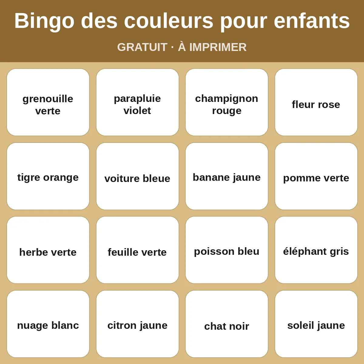 Bingo des couleurs pour enfants – bingo gratuit à imprimer pour enfants