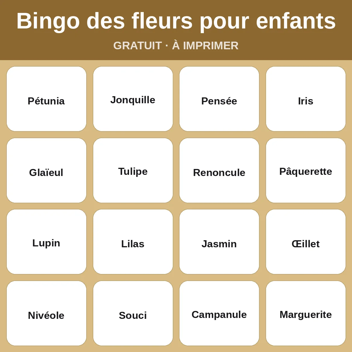 Bingo des fleurs pour enfants – bingo gratuit à imprimer pour enfants