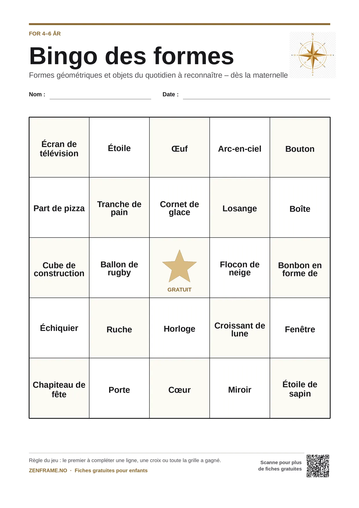 Bingo des formes pour enfants 4–6 ans – planche A4 gratuite à imprimer