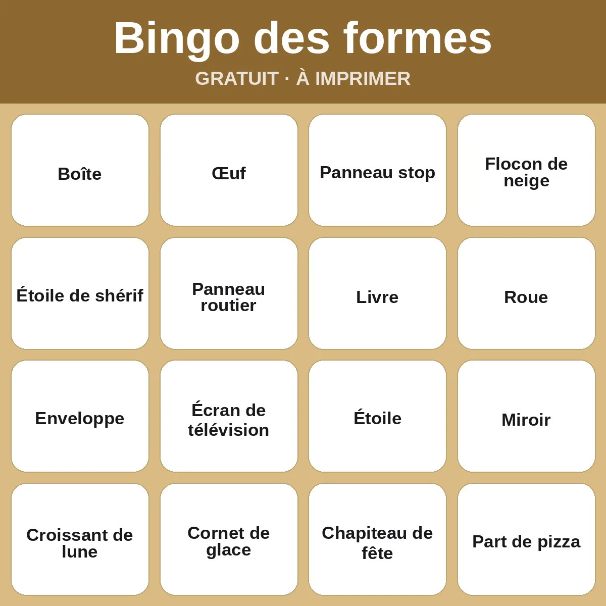 Bingo des formes – bingo gratuit à imprimer pour enfants