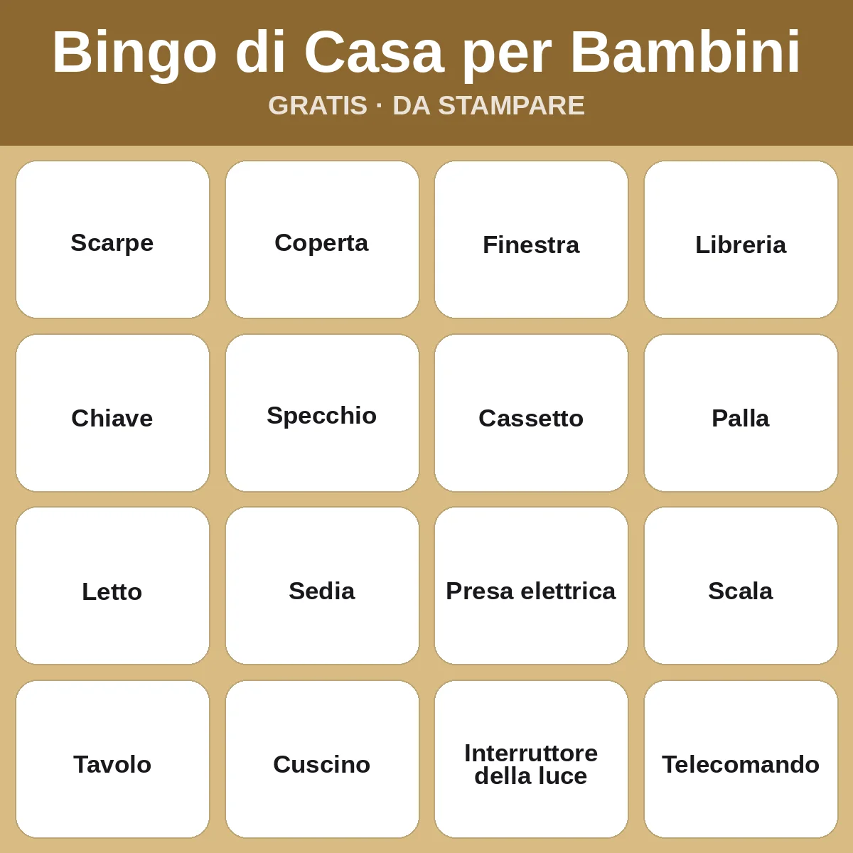 Bingo di Casa per Bambini – bingo gratis da stampare per bambini