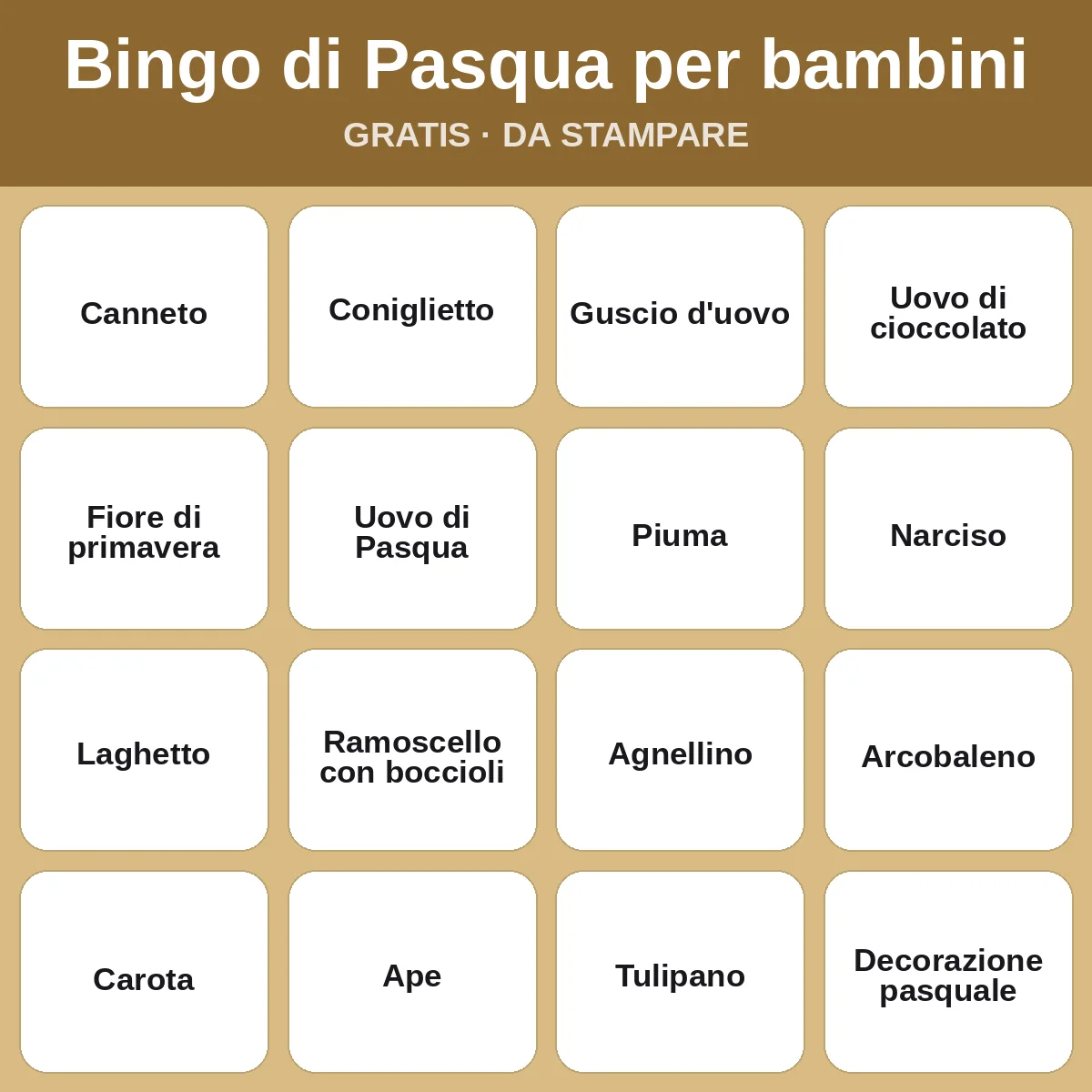 Bingo di Pasqua per bambini – bingo gratis da stampare per bambini
