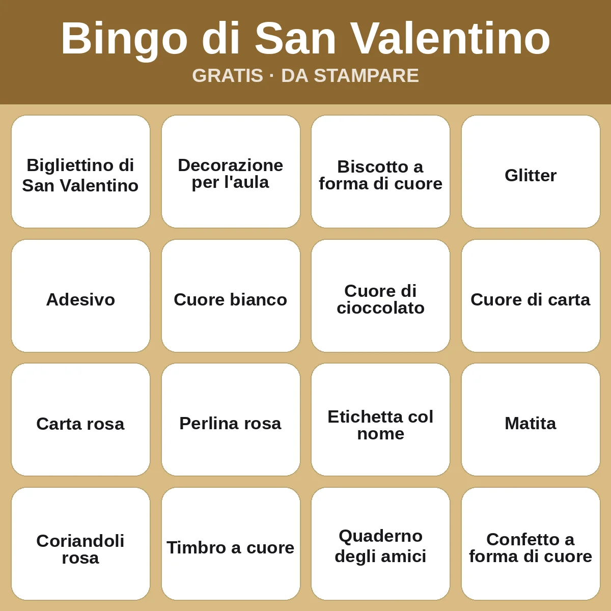 Bingo di San Valentino – bingo gratis da stampare per bambini