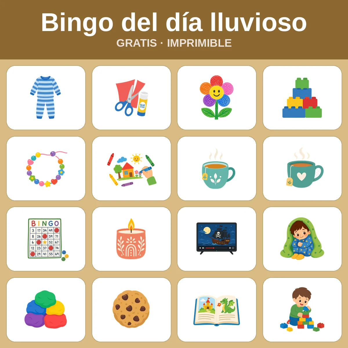Bingo del día lluvioso – bingo gratis para imprimir para niños