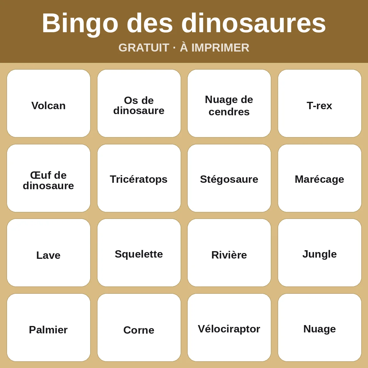Bingo des dinosaures – bingo gratuit à imprimer pour enfants