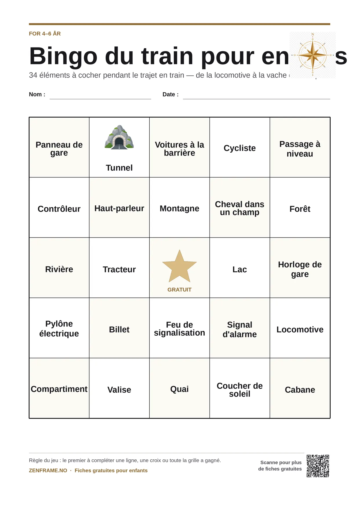 Bingo du train pour enfants 4–6 ans – planche A4 gratuite à imprimer