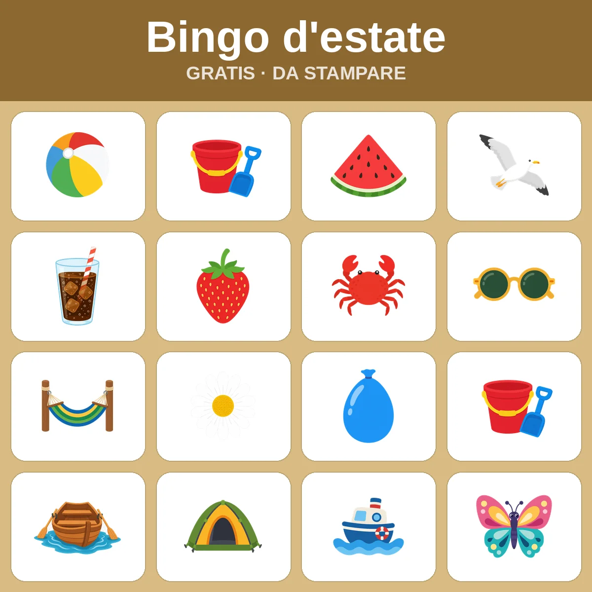 Bingo d'estate – bingo gratis da stampare per bambini