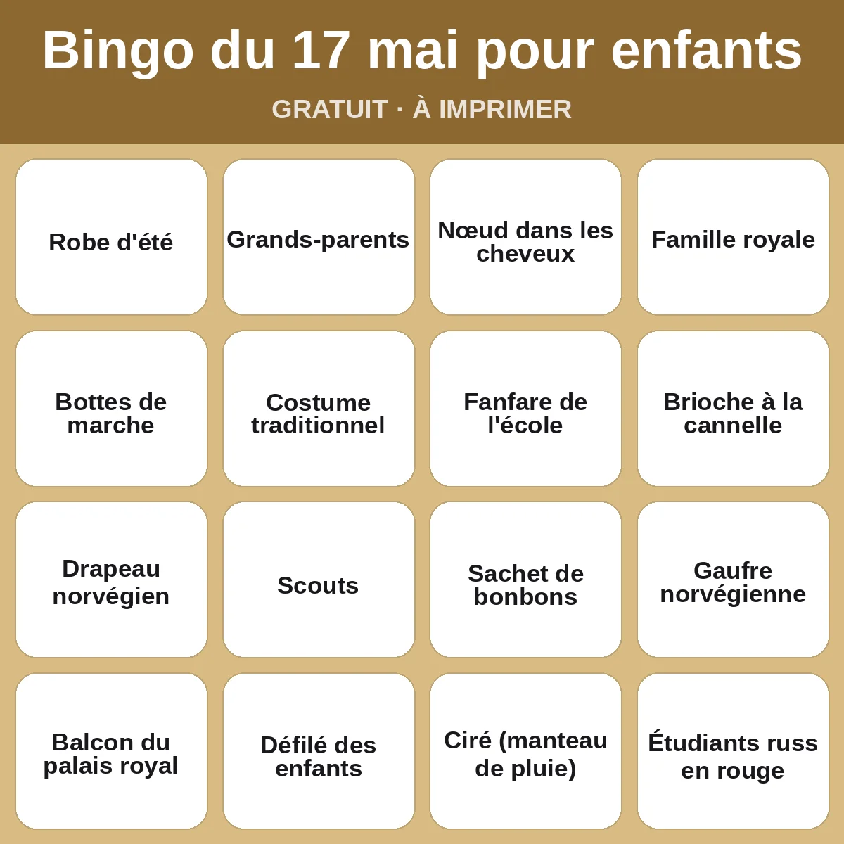 Bingo du 17 mai pour enfants – bingo gratuit à imprimer pour enfants