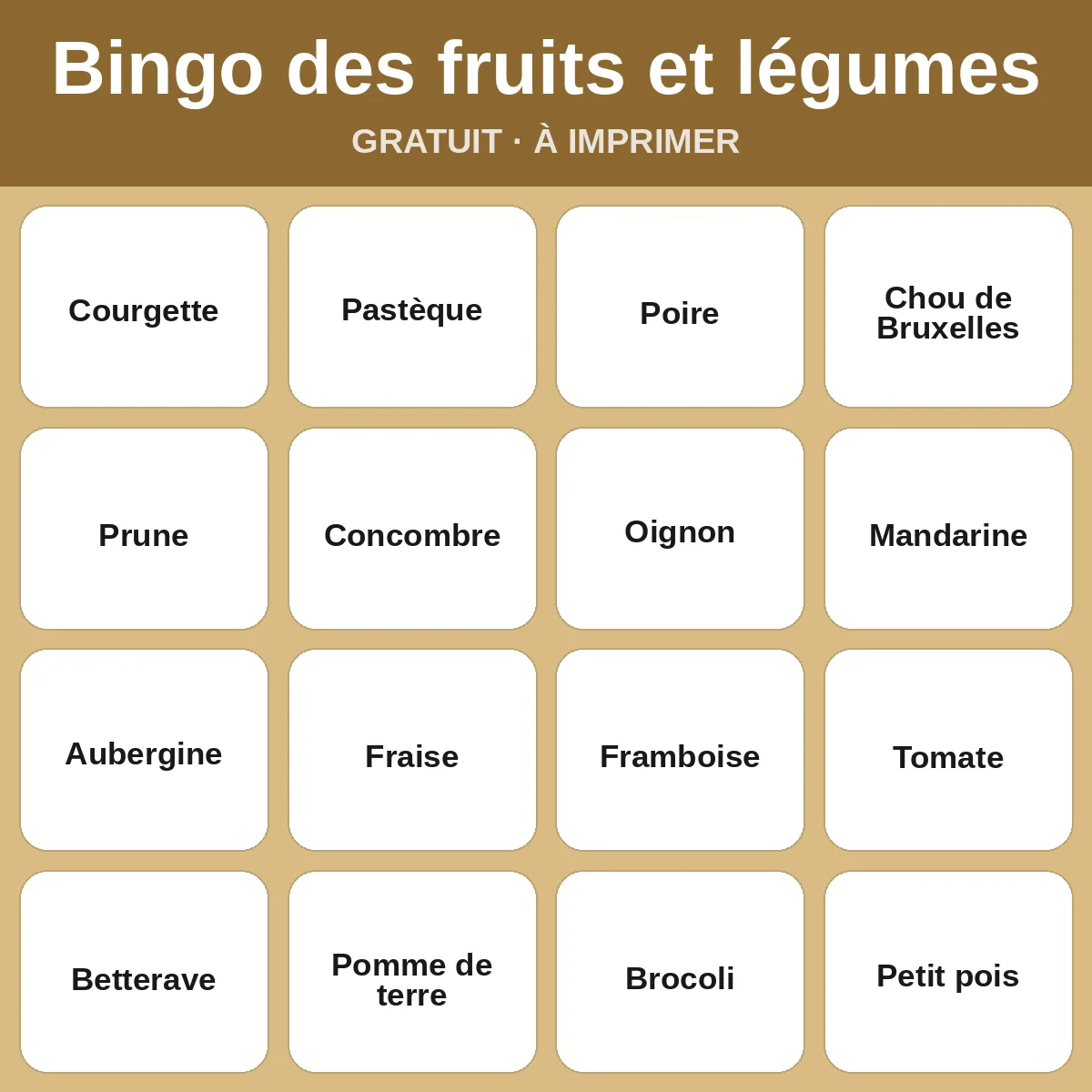 Bingo des fruits et légumes – bingo gratuit à imprimer pour enfants