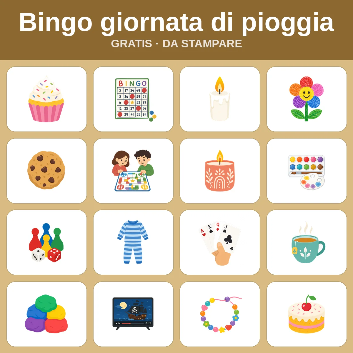 Bingo giornata di pioggia – bingo gratis da stampare per bambini