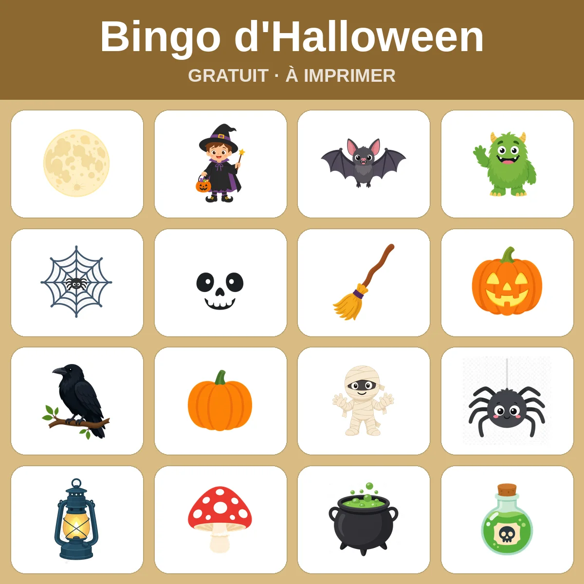 Bingo d'Halloween – bingo gratuit à imprimer pour enfants