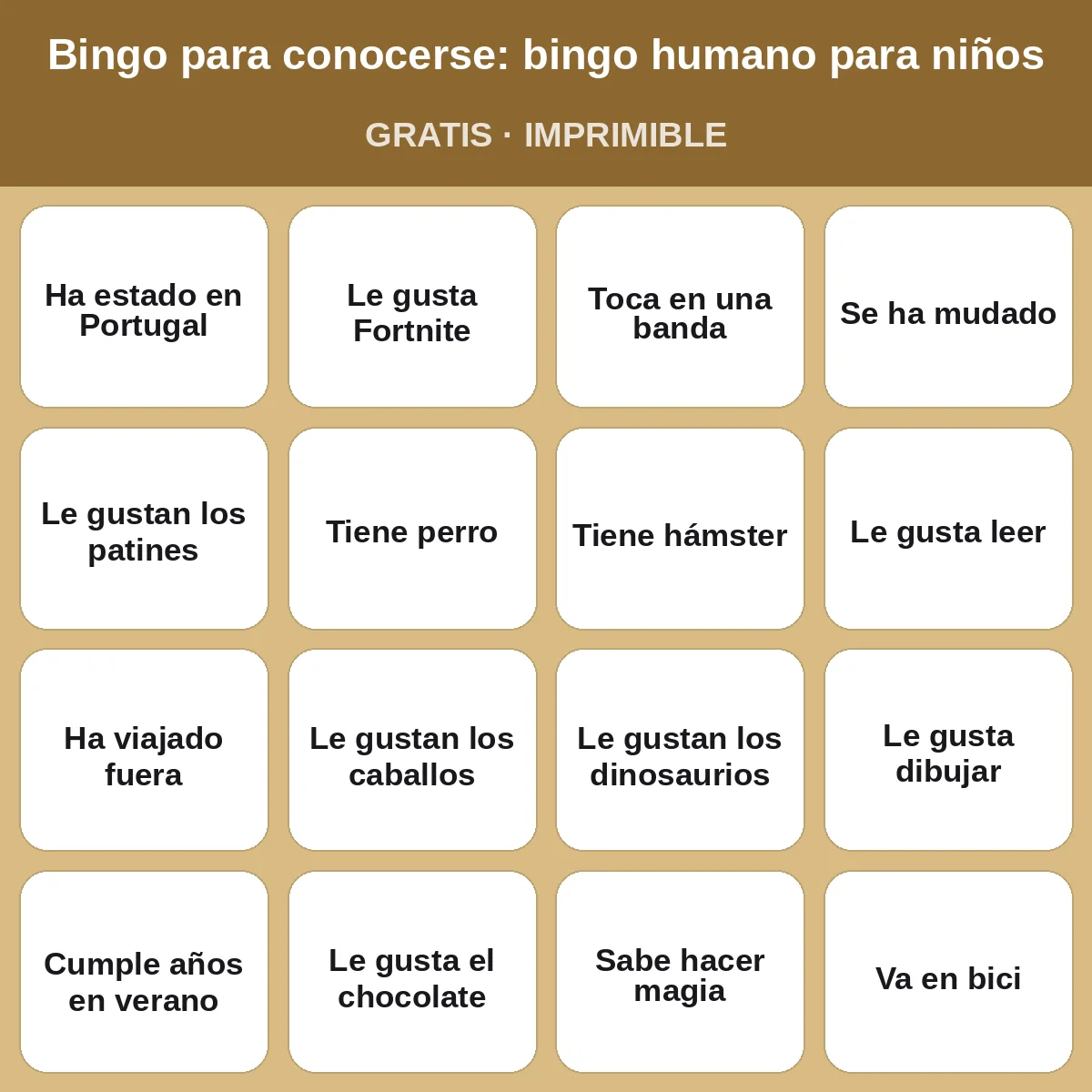 Bingo para conocerse: bingo humano para niños – bingo gratis para imprimir para niños