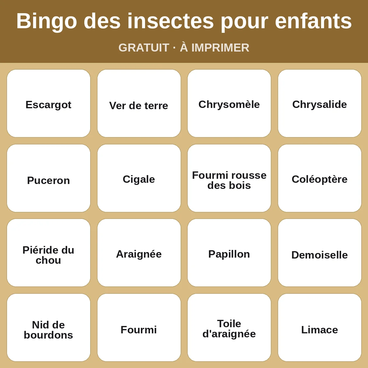 Bingo des insectes pour enfants – bingo gratuit à imprimer pour enfants