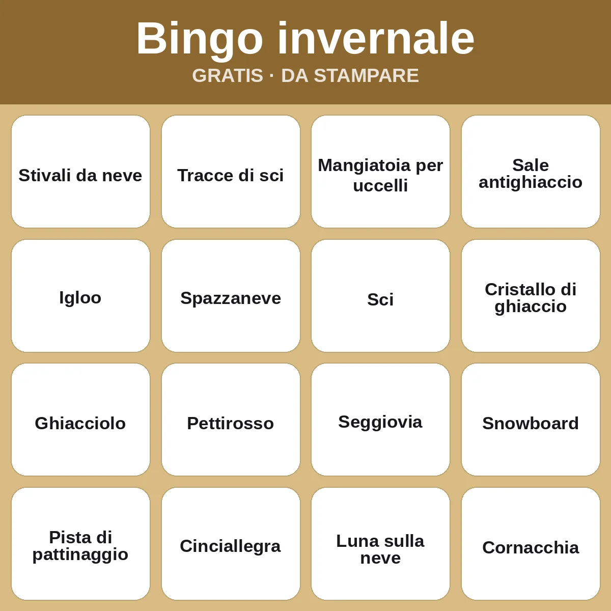 Bingo invernale – bingo gratis da stampare per bambini