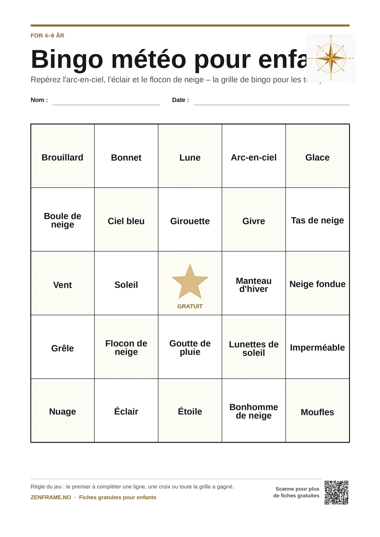 Bingo météo pour enfants 4–6 ans – planche A4 gratuite à imprimer