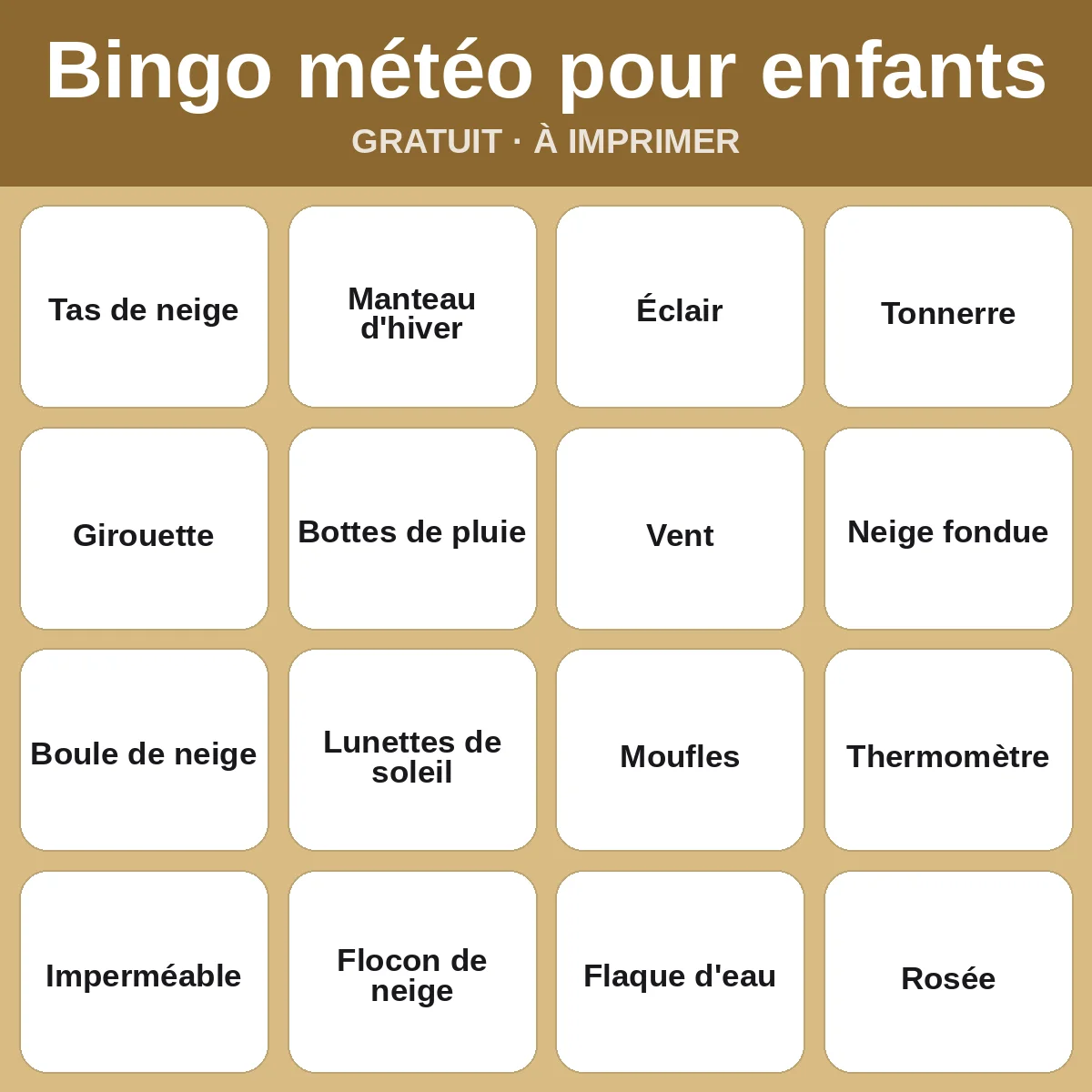 Bingo météo pour enfants – bingo gratuit à imprimer pour enfants