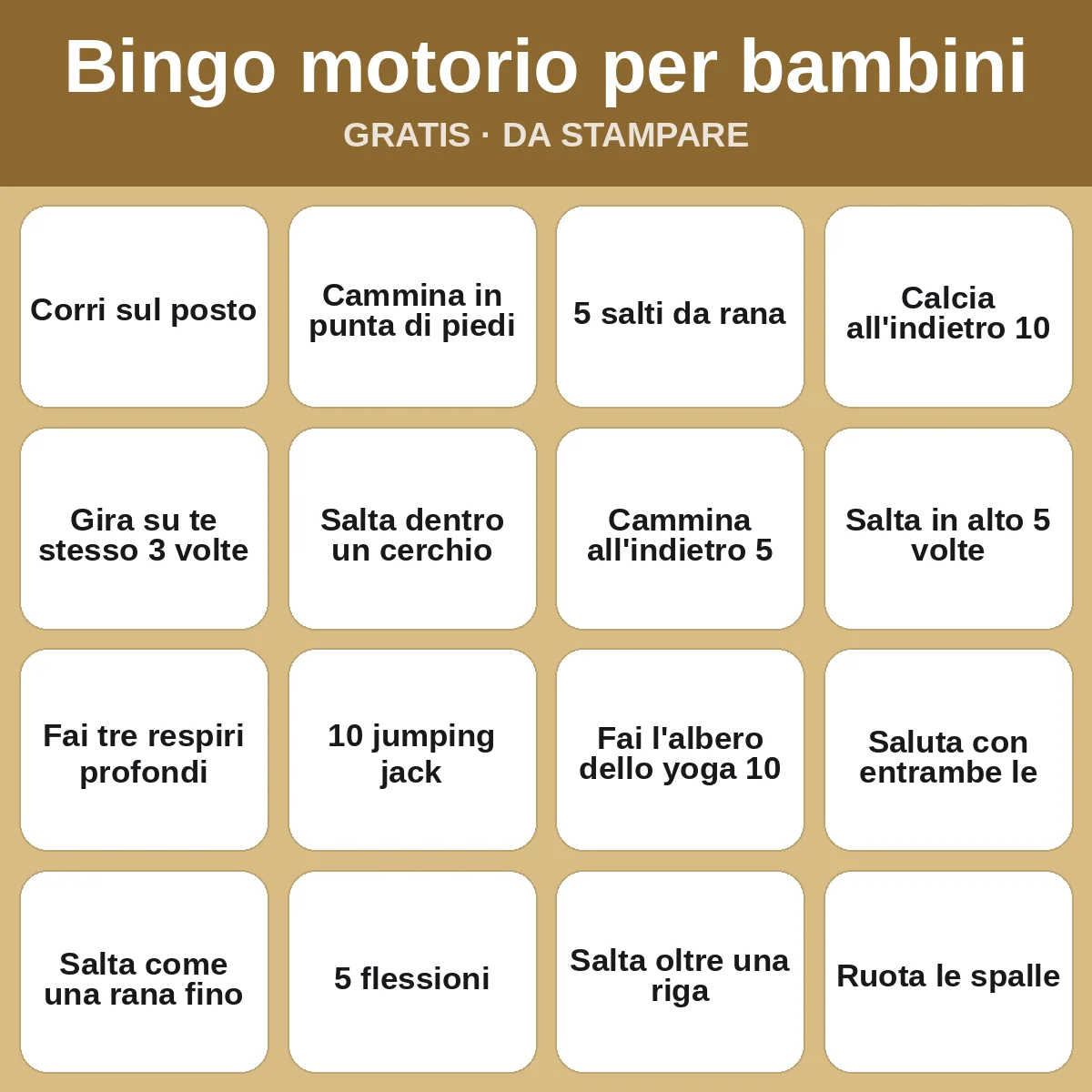 Bingo motorio per bambini – bingo gratis da stampare per bambini