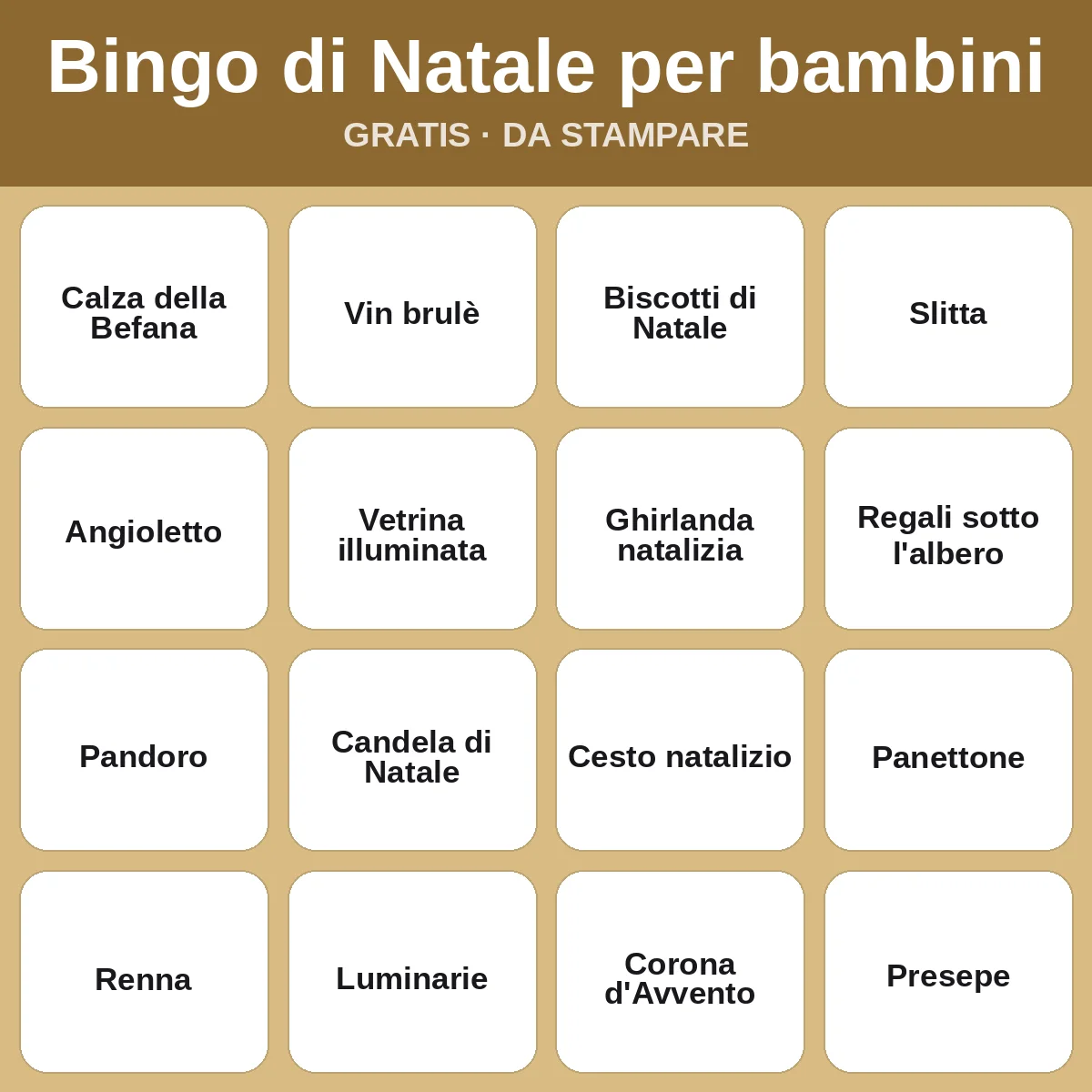 Bingo di Natale per bambini – bingo gratis da stampare per bambini