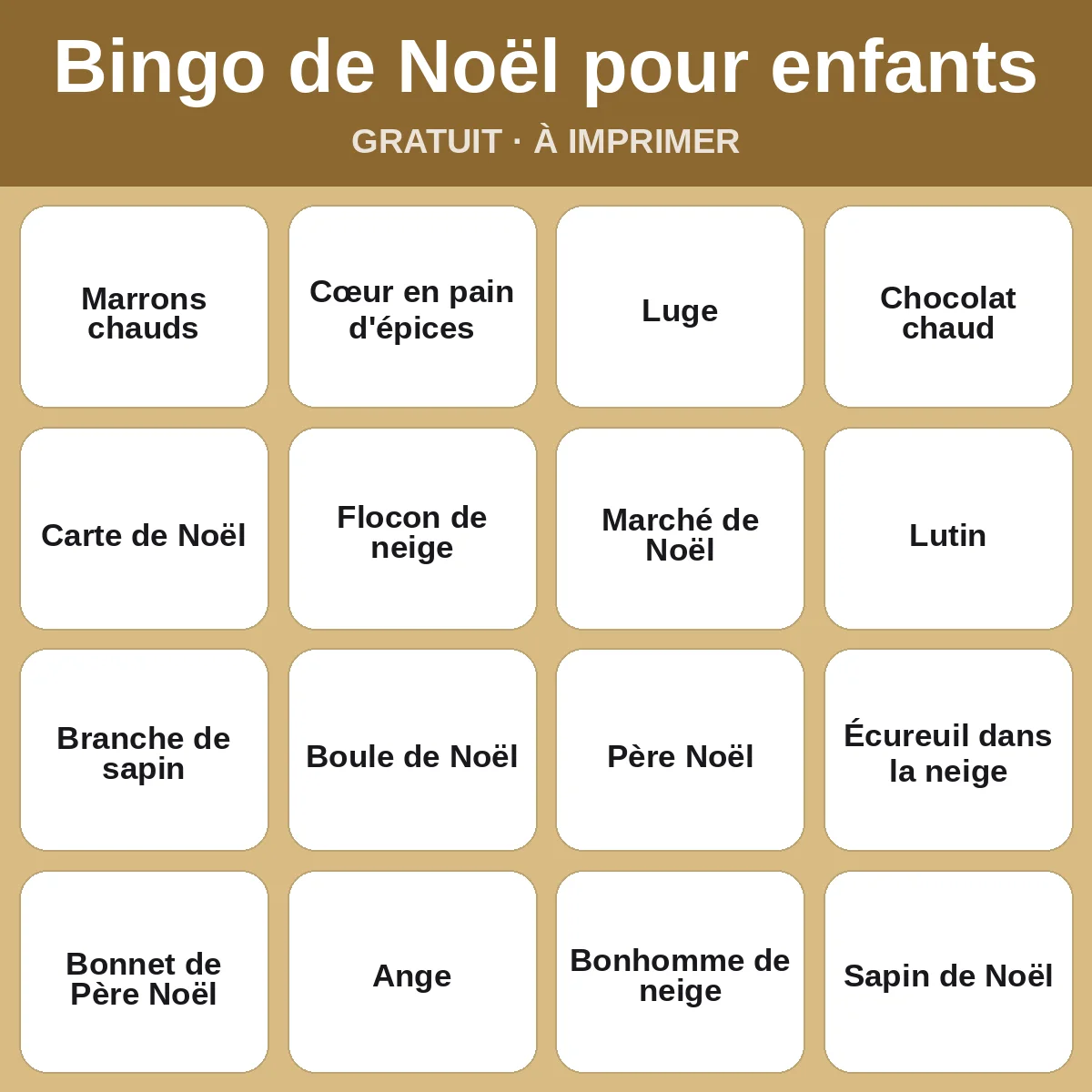Bingo de Noël pour enfants – bingo gratuit à imprimer pour enfants