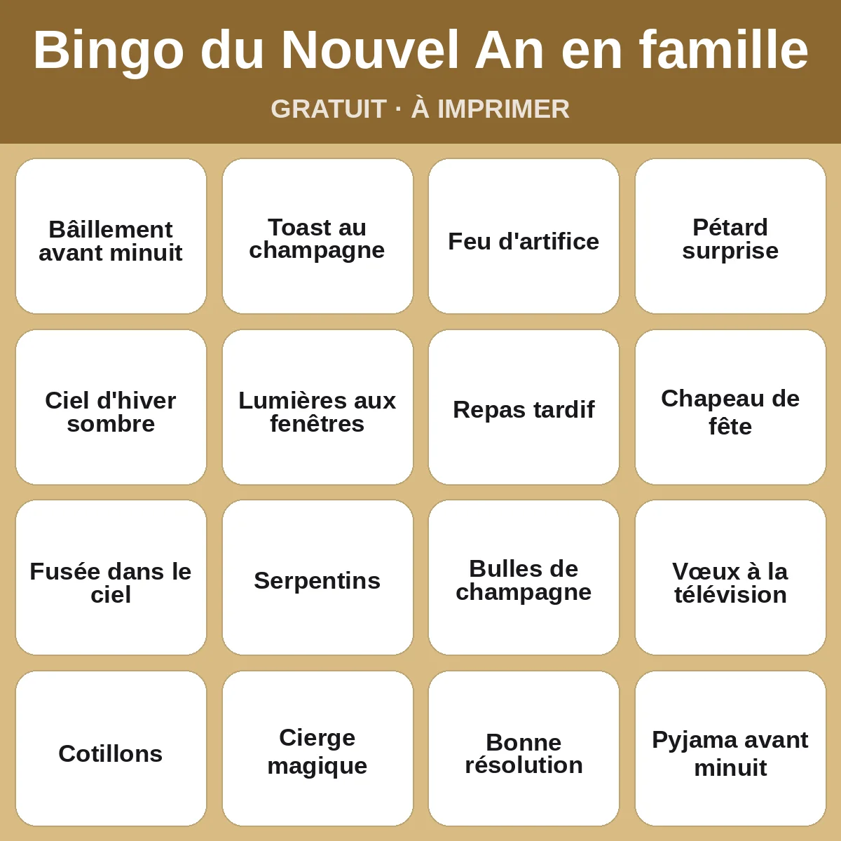 Bingo du Nouvel An en famille – bingo gratuit à imprimer pour enfants
