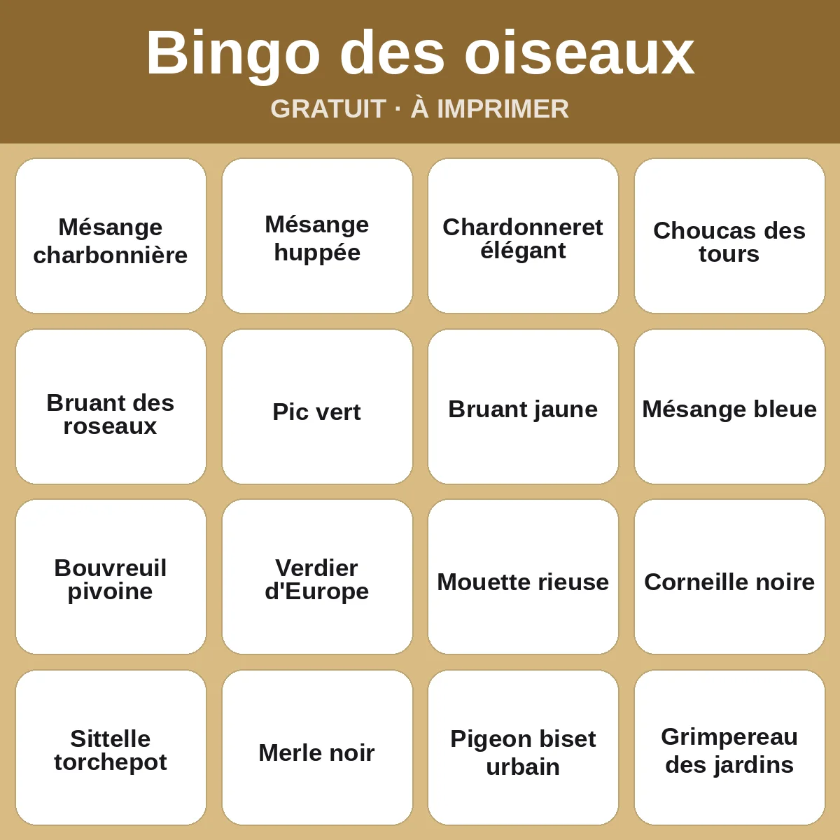Bingo des oiseaux – bingo gratuit à imprimer pour enfants