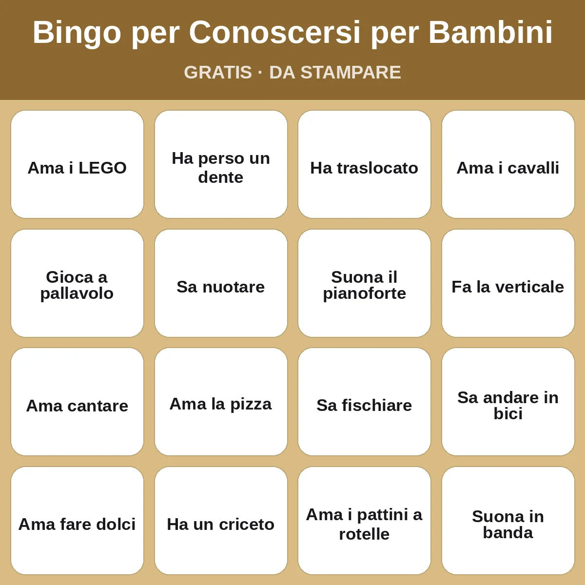 Bingo per Conoscersi per Bambini – bingo gratis da stampare per bambini