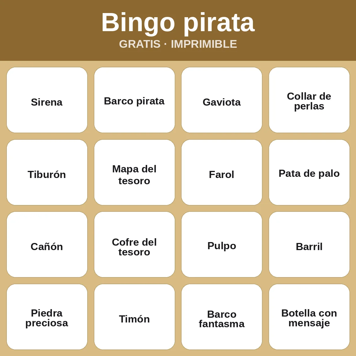 Bingo pirata – bingo gratis para imprimir para niños