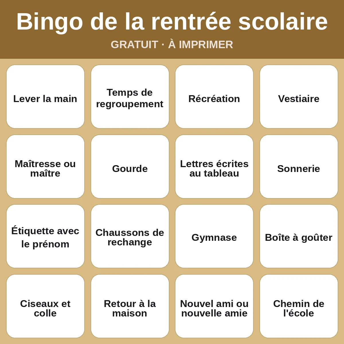 Bingo de la rentrée scolaire – bingo gratuit à imprimer pour enfants