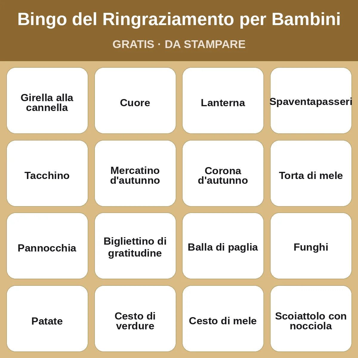 Bingo del Ringraziamento per Bambini – bingo gratis da stampare per bambini