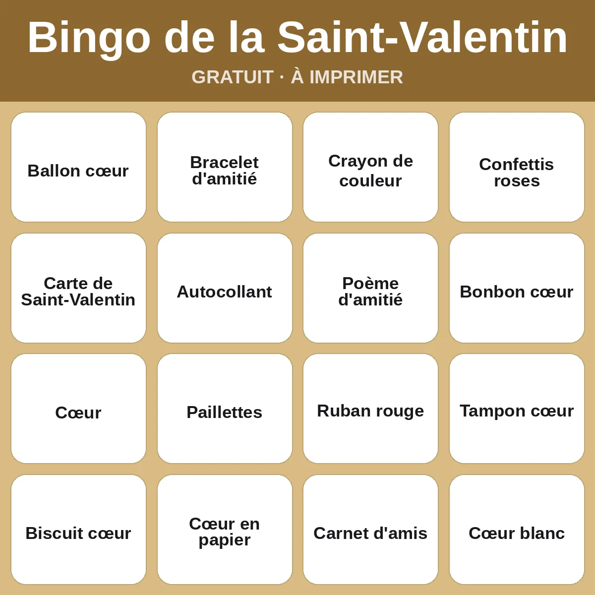 Bingo de la Saint-Valentin – bingo gratuit à imprimer pour enfants