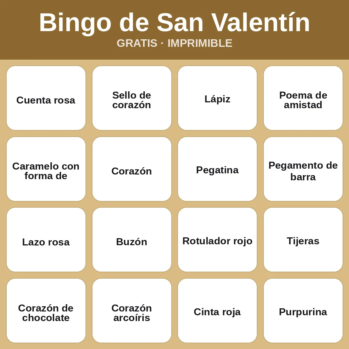 Bingo de San Valentín – bingo gratis para imprimir para niños