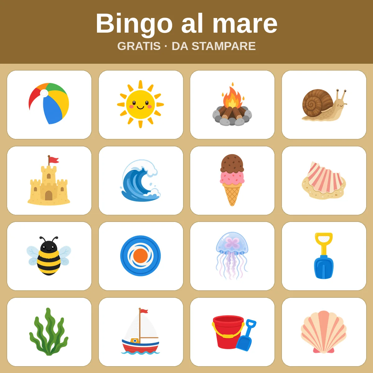 Bingo al mare – bingo gratis da stampare per bambini