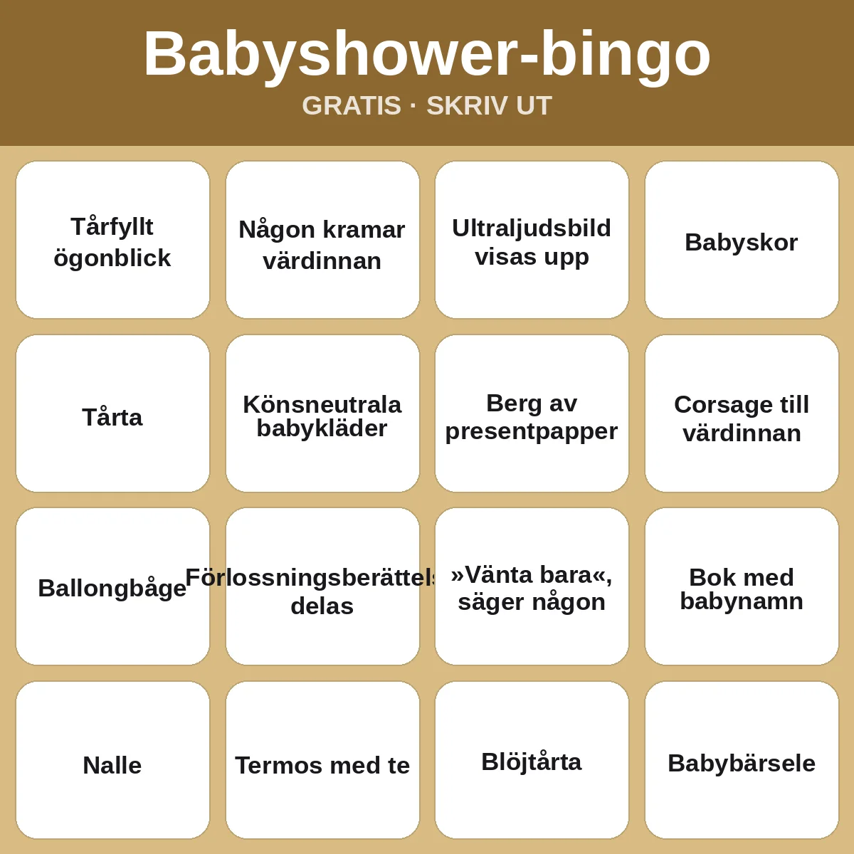 Babyshower-bingo – gratis bingo att skriva ut för barn