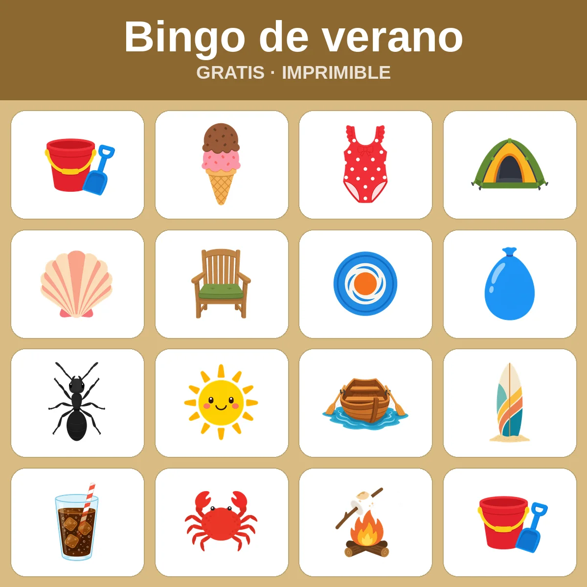 Bingo de verano – bingo gratis para imprimir para niños