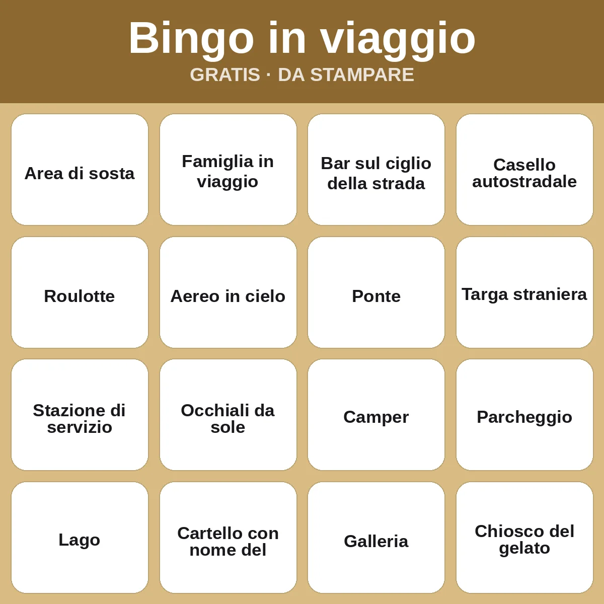 Bingo in viaggio – bingo gratis da stampare per bambini