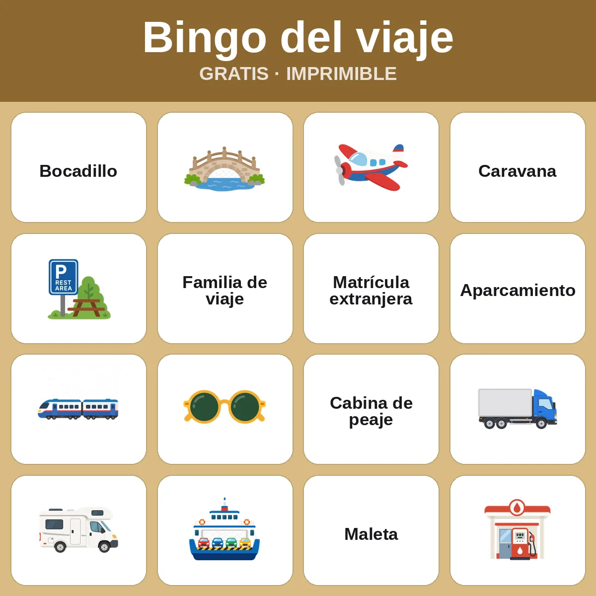 Bingo del viaje – bingo gratis para imprimir para niños