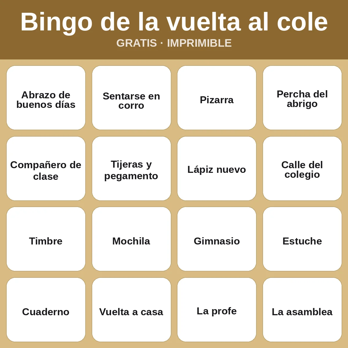 Bingo de la vuelta al cole – bingo gratis para imprimir para niños