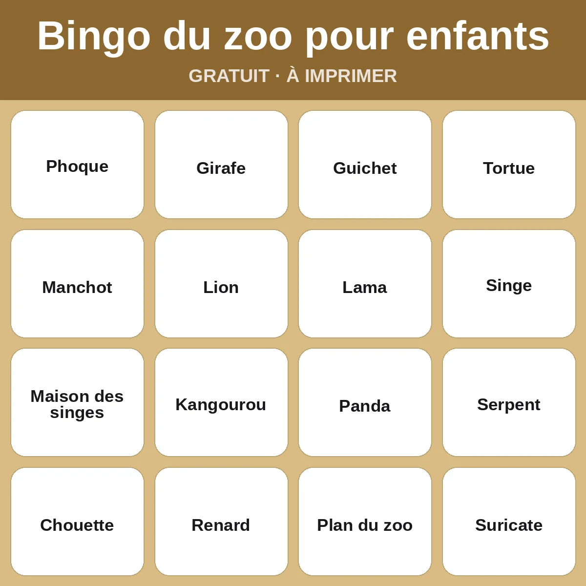 Bingo du zoo pour enfants – bingo gratuit à imprimer pour enfants