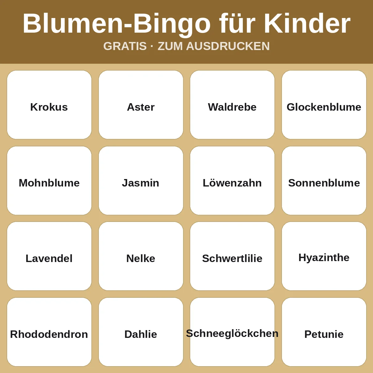 Blumen-Bingo für Kinder – kostenloses Bingo zum Ausdrucken für Kinder