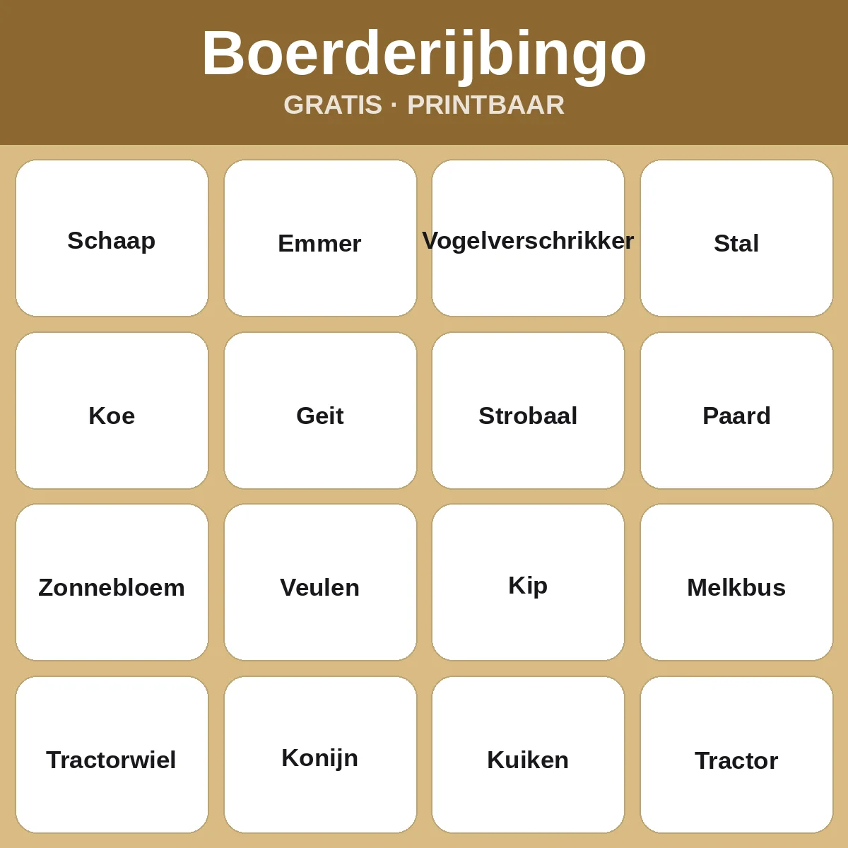 Boerderijbingo – gratis bingo om te printen voor kinderen
