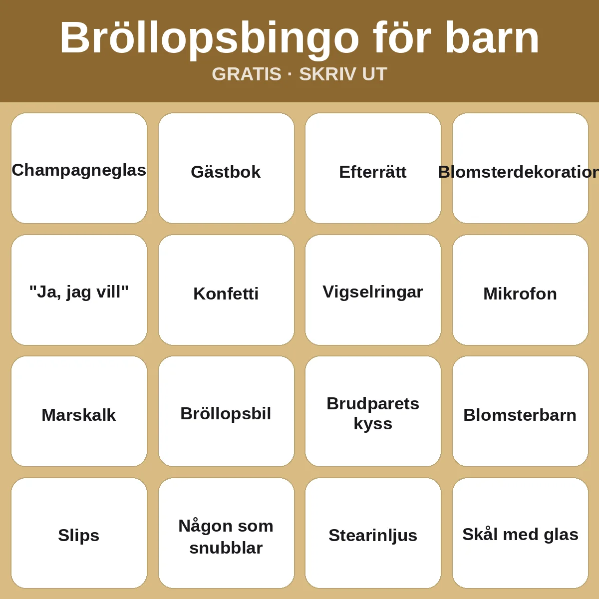 Bröllopsbingo för barn – gratis bingo att skriva ut för barn
