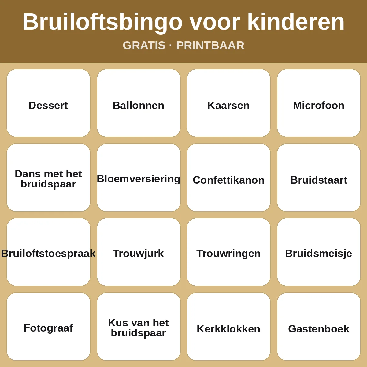 Bruiloftsbingo voor kinderen – gratis bingo om te printen voor kinderen