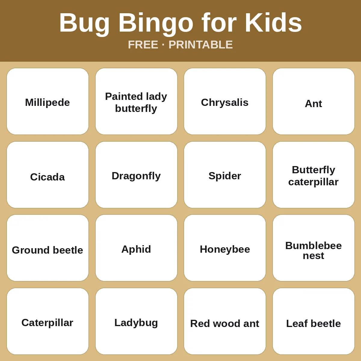 Bug Bingo for Kids – free printable bingo for kids