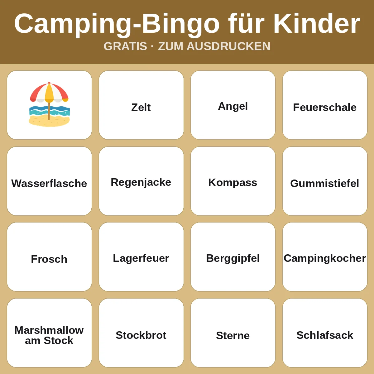 Camping-Bingo für Kinder – kostenloses Bingo zum Ausdrucken für Kinder