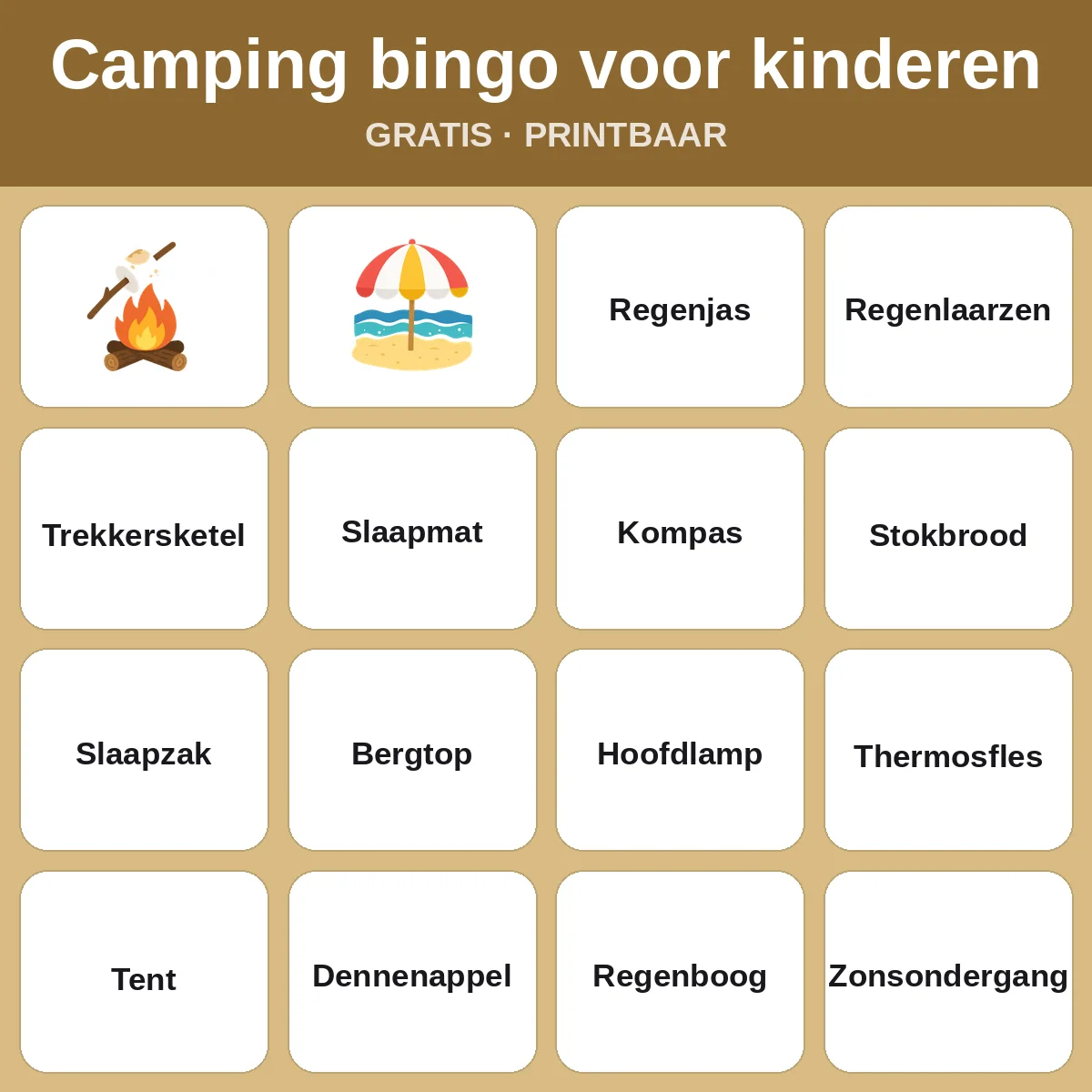 Camping bingo voor kinderen – gratis bingo om te printen voor kinderen