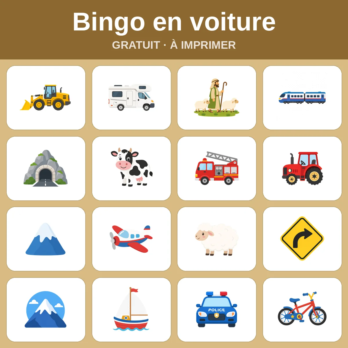 Bingo en voiture – bingo gratuit à imprimer pour enfants
