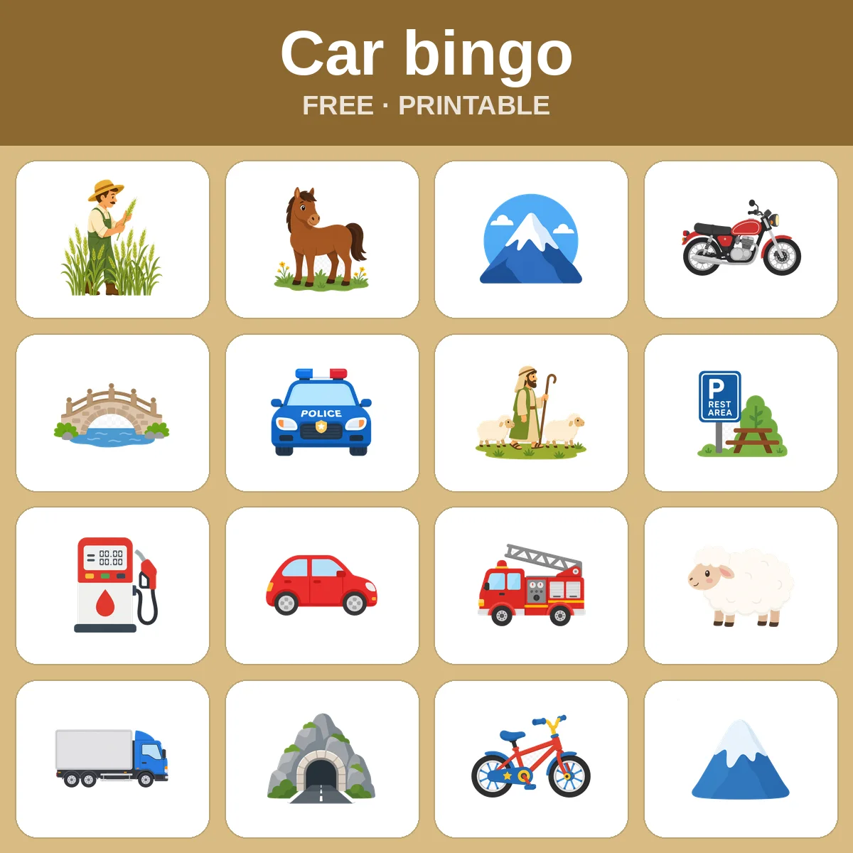 Car bingo – free printable bingo for kids