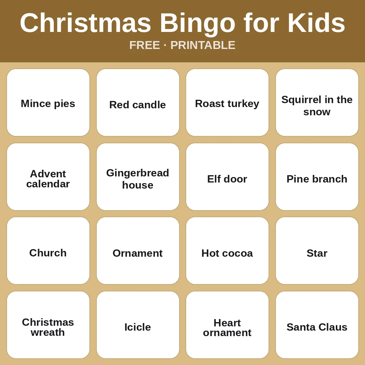 Christmas Bingo for Kids – free printable bingo for kids