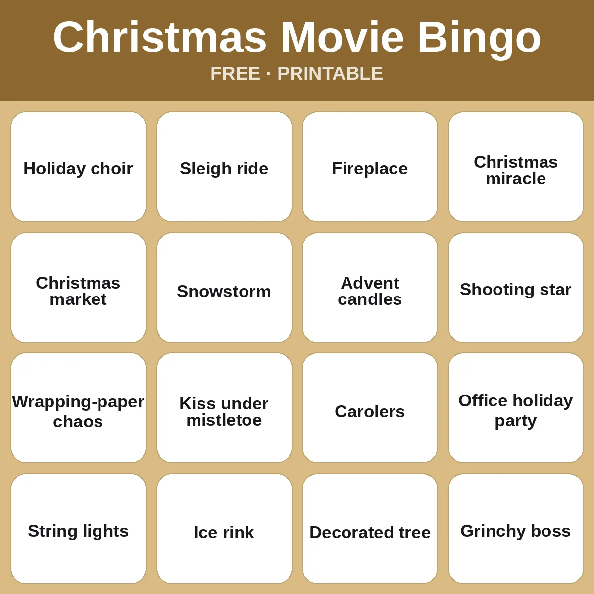 Christmas Movie Bingo – free printable bingo for kids