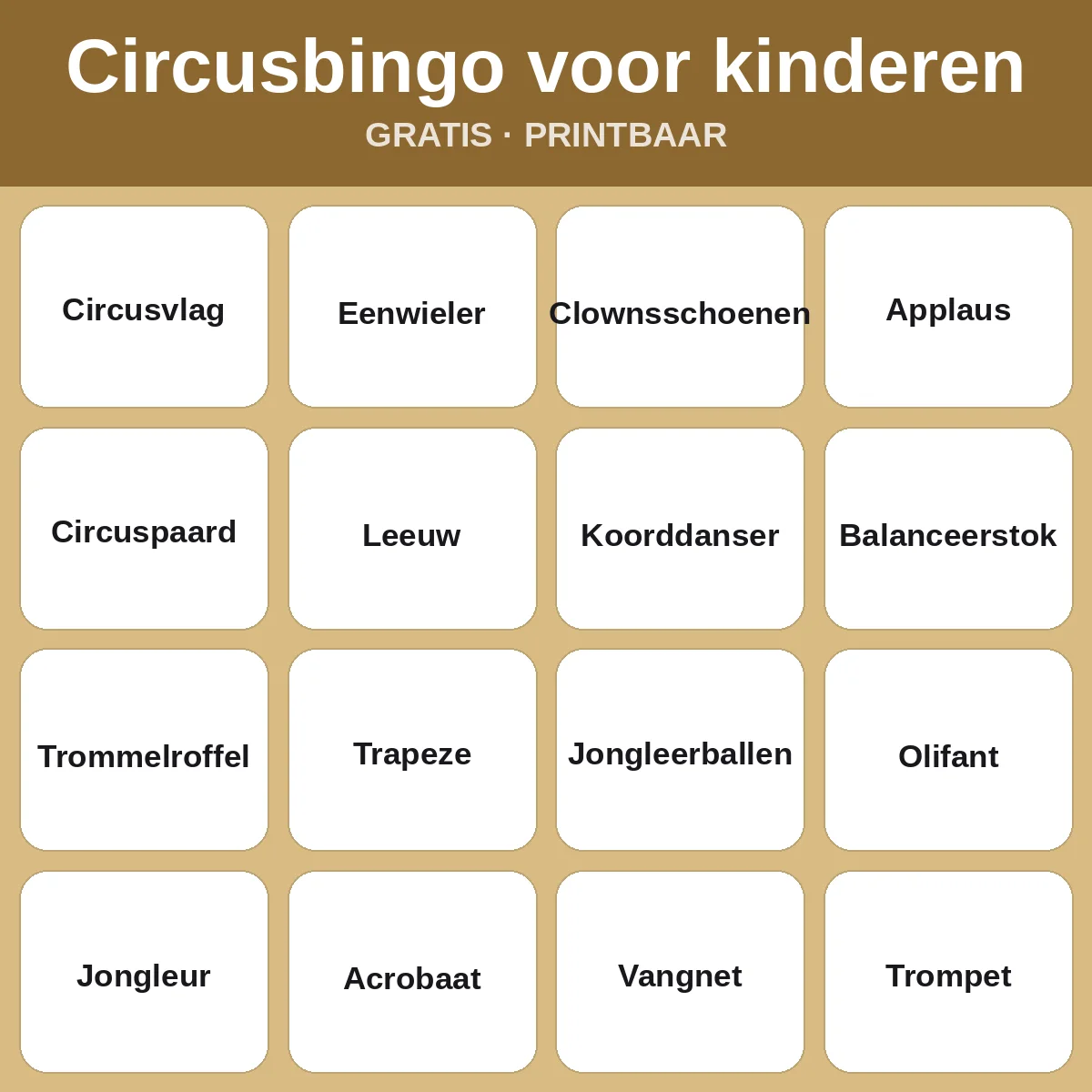 Circusbingo voor kinderen – gratis bingo om te printen voor kinderen
